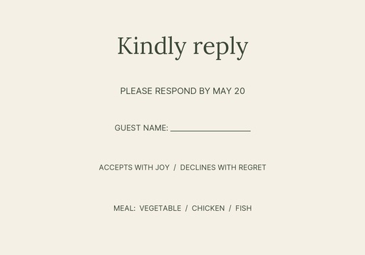RSVP card size of The Garden Promise