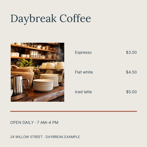 Square post size of Daybreak Coffee