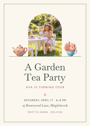 5 × 7 invitation size of Garden Tea Party at Four