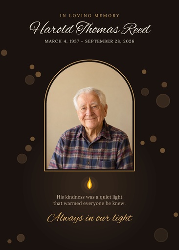 Remembrance card size of Always in Our Light