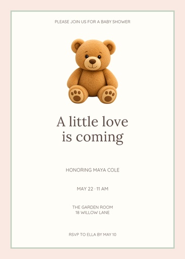 5 × 7 invitation size of A Little Love Is Coming