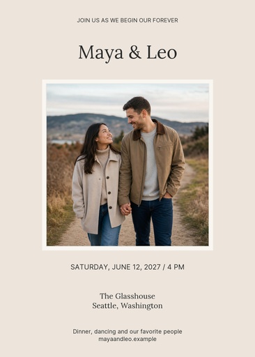 5 × 7 invitation size of Our Day Ahead