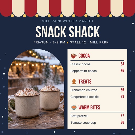 Square post size of Winter Market Snack Shack