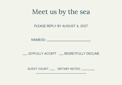 RSVP card size of Coastline Vows