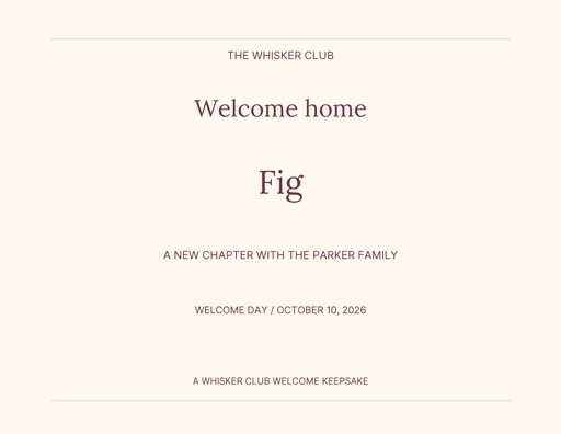 Keepsake certificate size of Meet the Whisker Club