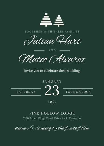 5 × 7 invitation size of Evergreen Vows