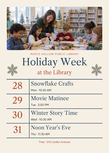 5 × 7 invitation size of Holiday Week at the Library
