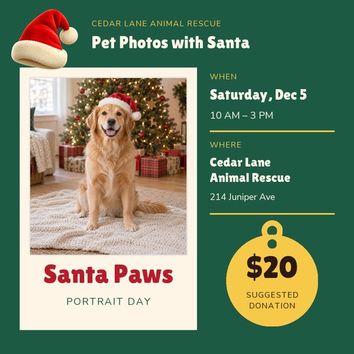 Square post size of Santa Paws Portrait Day