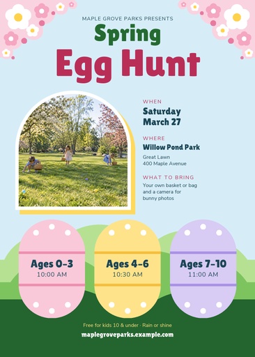 5 × 7 invitation size of Spring Egg Hunt in the Park
