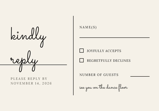RSVP card size of Ivory and Ink
