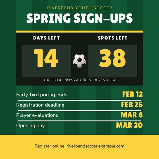 Score post size of Spring Soccer Sign-Ups