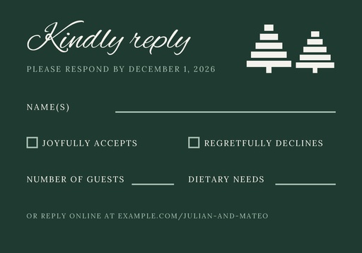 RSVP card size of Evergreen Vows