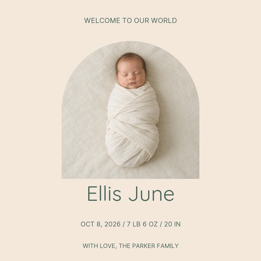 Square post size of Welcome, Baby Ellis