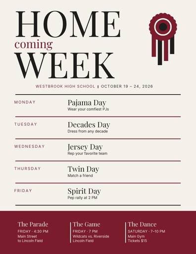 Letter flyer size of Homecoming Week