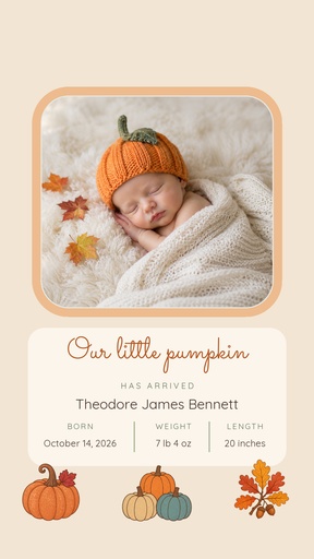 Story opener size of Our Little Pumpkin Has Arrived