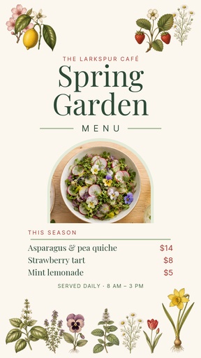 Story opener size of The Spring Garden Menu