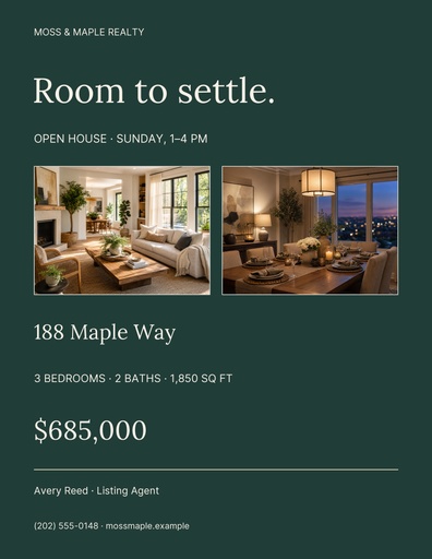 Open-house flyer size of Room to Settle