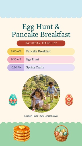 Story opener size of Neighborhood Egg Hunt and Pancake Breakfast