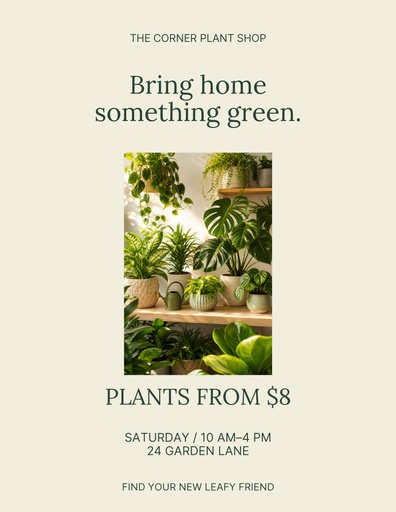 Letter flyer size of The Corner Plant Shop