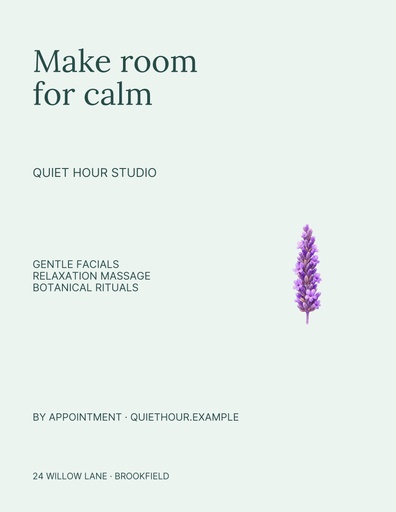 Letter flyer size of Quiet Hour Studio