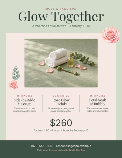 Letter flyer size of The Valentine Glow Menu