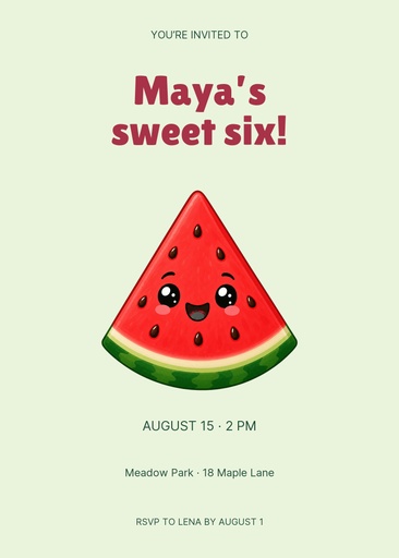 5 × 7 invitation size of Sweet Slice Birthday