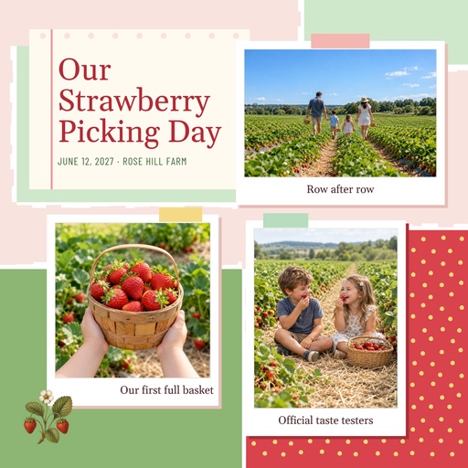 Square collage size of Our Strawberry Picking Day