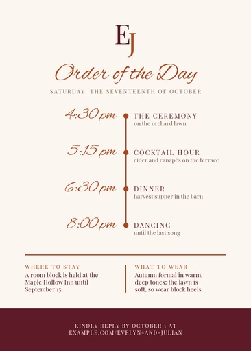 Details card size of Autumn Ember Wedding