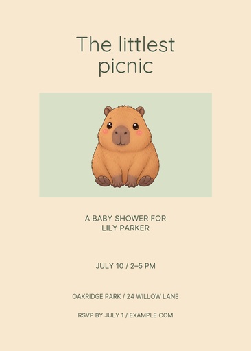 5 × 7 invitation size of The Littlest Picnic