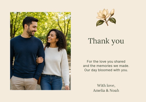 Thank-you card size of Magnolia Promise