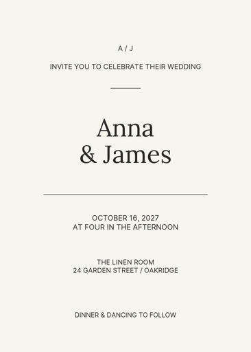 5 × 7 invitation size of The Linen Room Wedding
