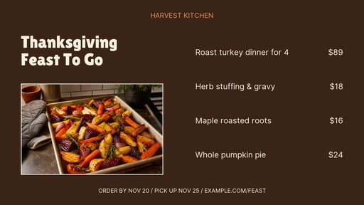 Digital menu board size of Thanksgiving Feast To Go