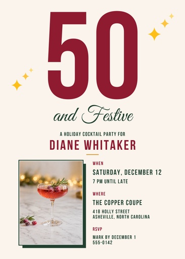 5 × 7 invitation size of Fifty and Festive