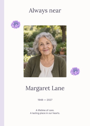 Remembrance card size of Always Near