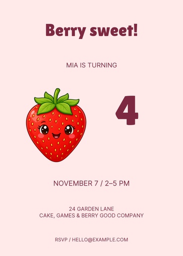 5 × 7 invitation size of A Berry Sweet Birthday