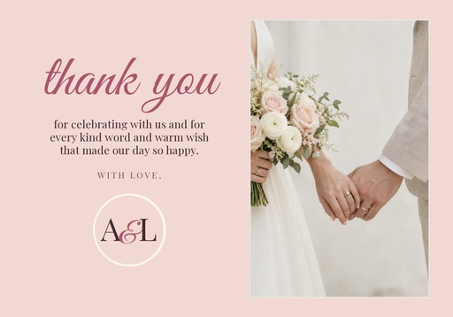 Thank-you card size of Monogram in Blush