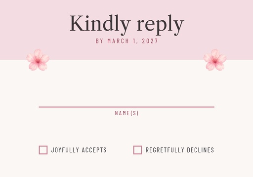 RSVP card size of Cherry Blossom Save the Date
