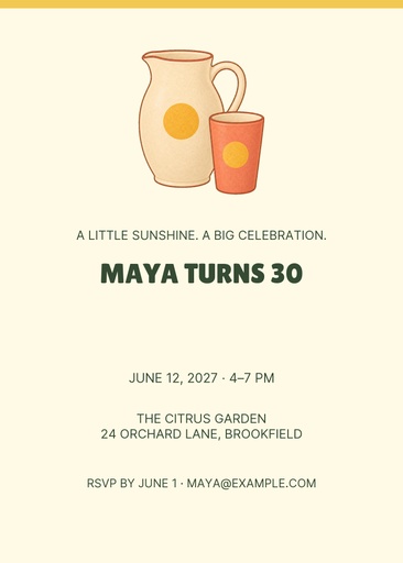 5 × 7 invitation size of Citrus Social Birthday