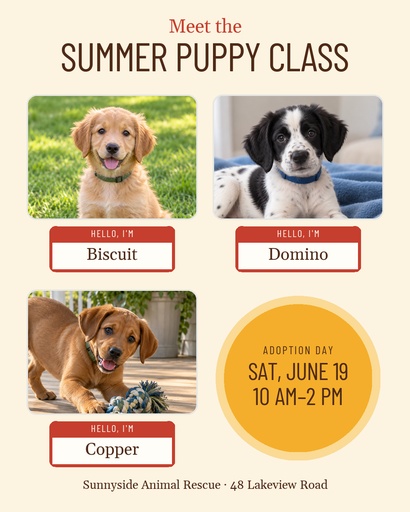 Portrait post size of Meet the Summer Puppy Class