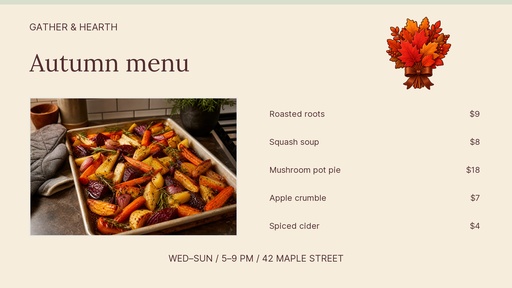 Digital menu board size of Gather and Hearth