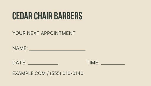 Appointment card size of Cedar Chair Barbers
