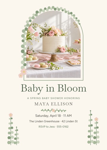 5 × 7 invitation size of Sweet Spring Baby Shower
