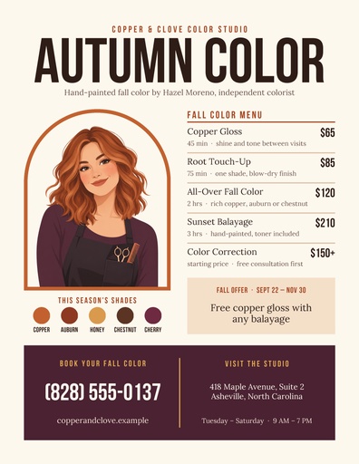 Letter flyer size of Autumn Color Studio
