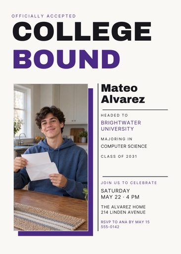 5 × 7 invitation size of College Bound