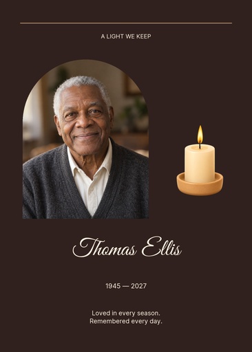 Remembrance card size of A Light We Keep