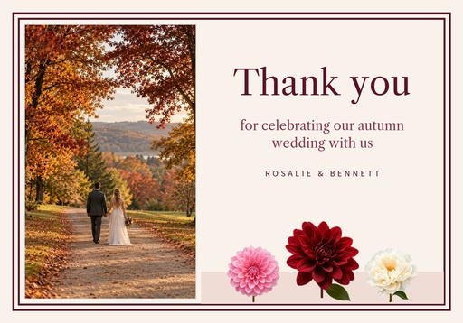 Thank-you card size of Burgundy Dahlia Wedding