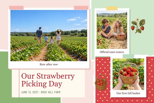 Landscape collage size of Our Strawberry Picking Day