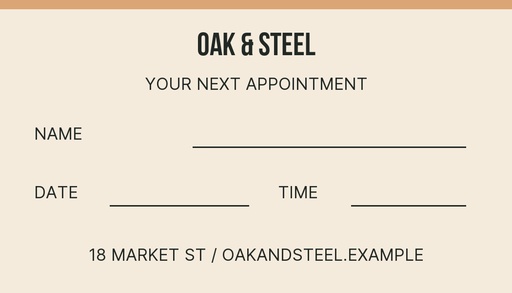 Appointment card size of Oak and Steel Barber