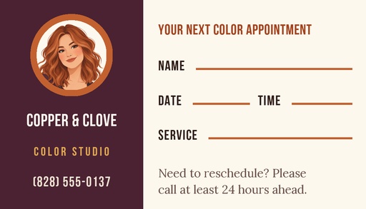 Appointment card size of Autumn Color Studio