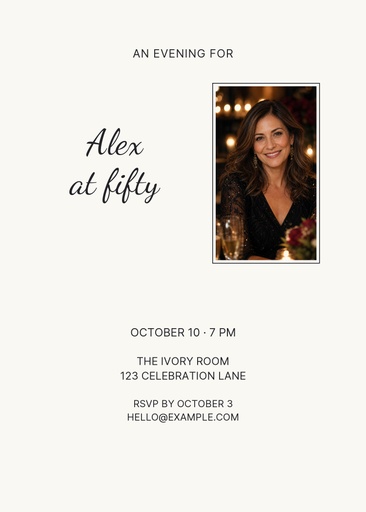 5 × 7 invitation size of After Hours Fifty